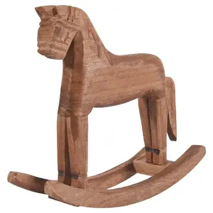 Vintage Carved Wood Rocking Horse Animals Decorated with Wood Carved Craft Horse Figurines for Home Decoration