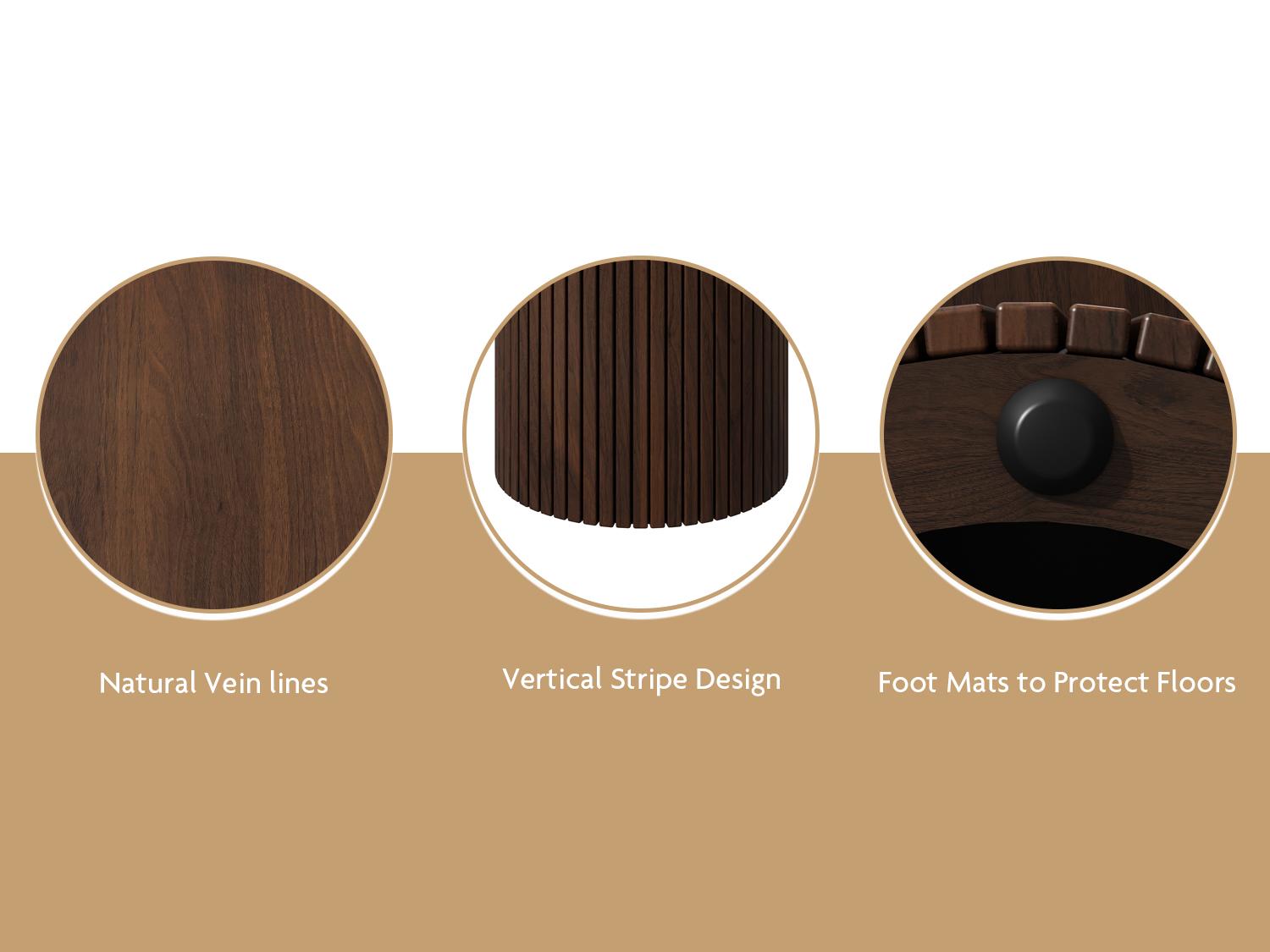 PieDle Round Fluted End Table,Small Accent Pedestal Side Table, Wood Fluted Nightstand Bedside Table for Living Room, Bedroom, Handcrafted Finish, Natural