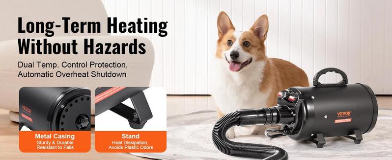 VEVOR Dog Dryer, 2000W/2.7HP Dog Blow Dryer, Pet Grooming Dryer with Adjustable Speed and Temperature Control, Pet Hair Dryer with 4 Nozzles and Extendable Hose, Black VEVOR Dog Dryer, 2000W/2.7HP Dog Blow Dryer, Pet Grooming Dryer with Adjustable Speed and Temperature Control, Pet Hair Dryer with 4 Nozzles and Extendable Hose, Black