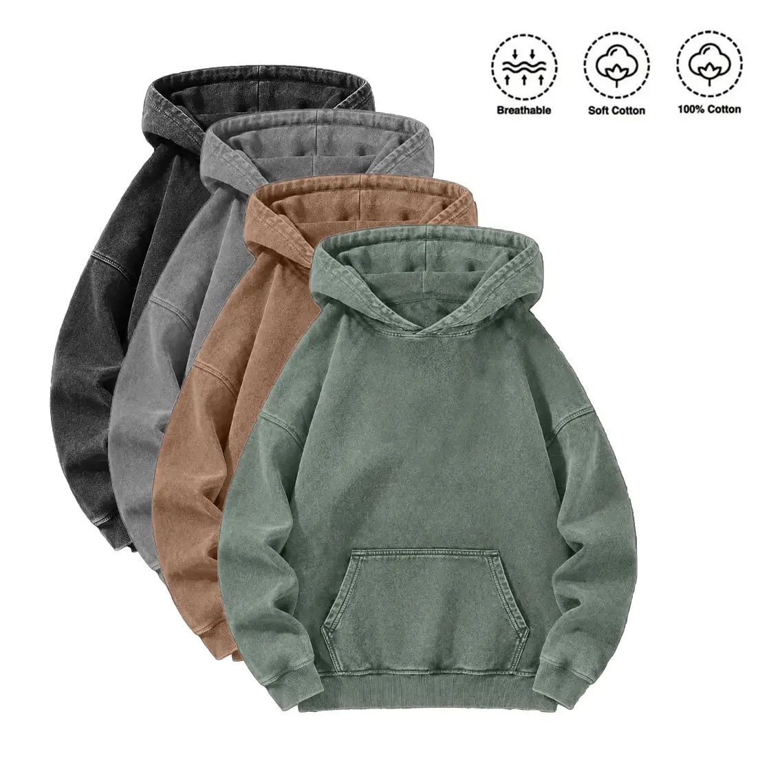 Men's Heavyweight Acid-Wash Pure Cotton Hooded Sweatshirt - Acid Wash Hoodie, Casual Pullover Sweatshirts, Mens Clothing, Unisex Style for Autumn Winter, Hoodies to Buy,clothes for back to school,first day of school outfits