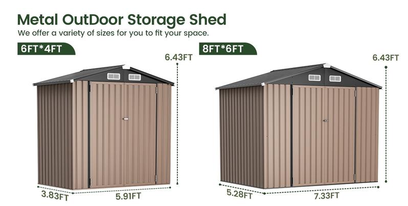 GVDV 6x4 FT Outdoor Metal Storage Shed, Durable Garden Shed with Updated Frame Structure for Backyard, Patio, Tool Storage, All-Weather Shelter for Bike, Gardening Tools, Equipment, Pet
