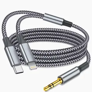 2-in-1 Aux Audio Cable – USB-C & Lightning to 3.5mm Car Stereo Cable (4FT) 2-in-1 Aux Audio Cable – USB-C & Lightning to 3.5mm Car Stereo Cable (4FT)
