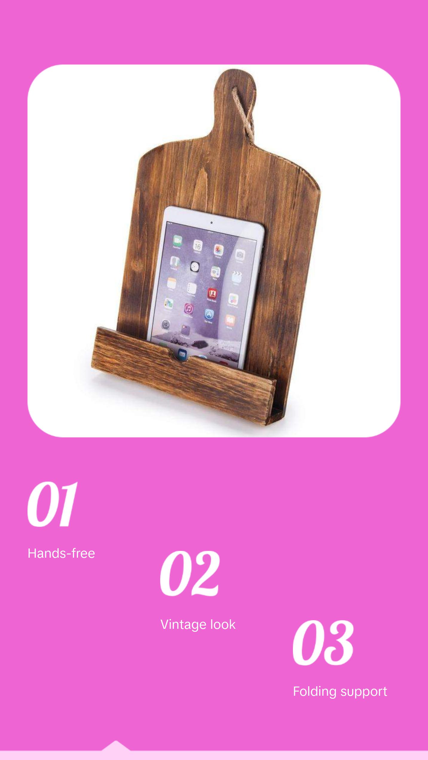 Cutting Board Style Wood Recipe Cookbook Holder, Brown