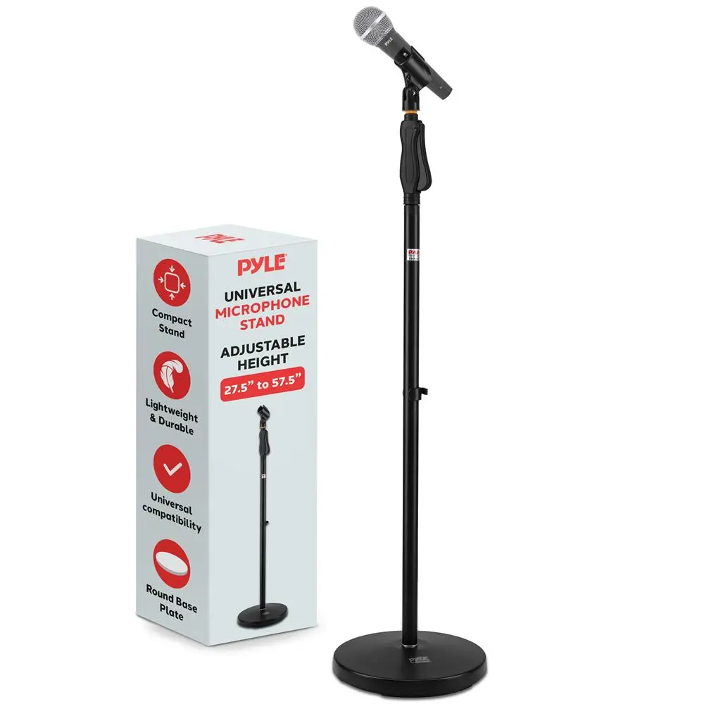 Microphone Stand with Adjustable Height 27.5" to 57.5" | Steel Construction Universal Floor Mic Stand with Lock-Tight Knob, Round Base & M-6 Clip Included - Ideal For Studio, Podcasts & Stage Performances