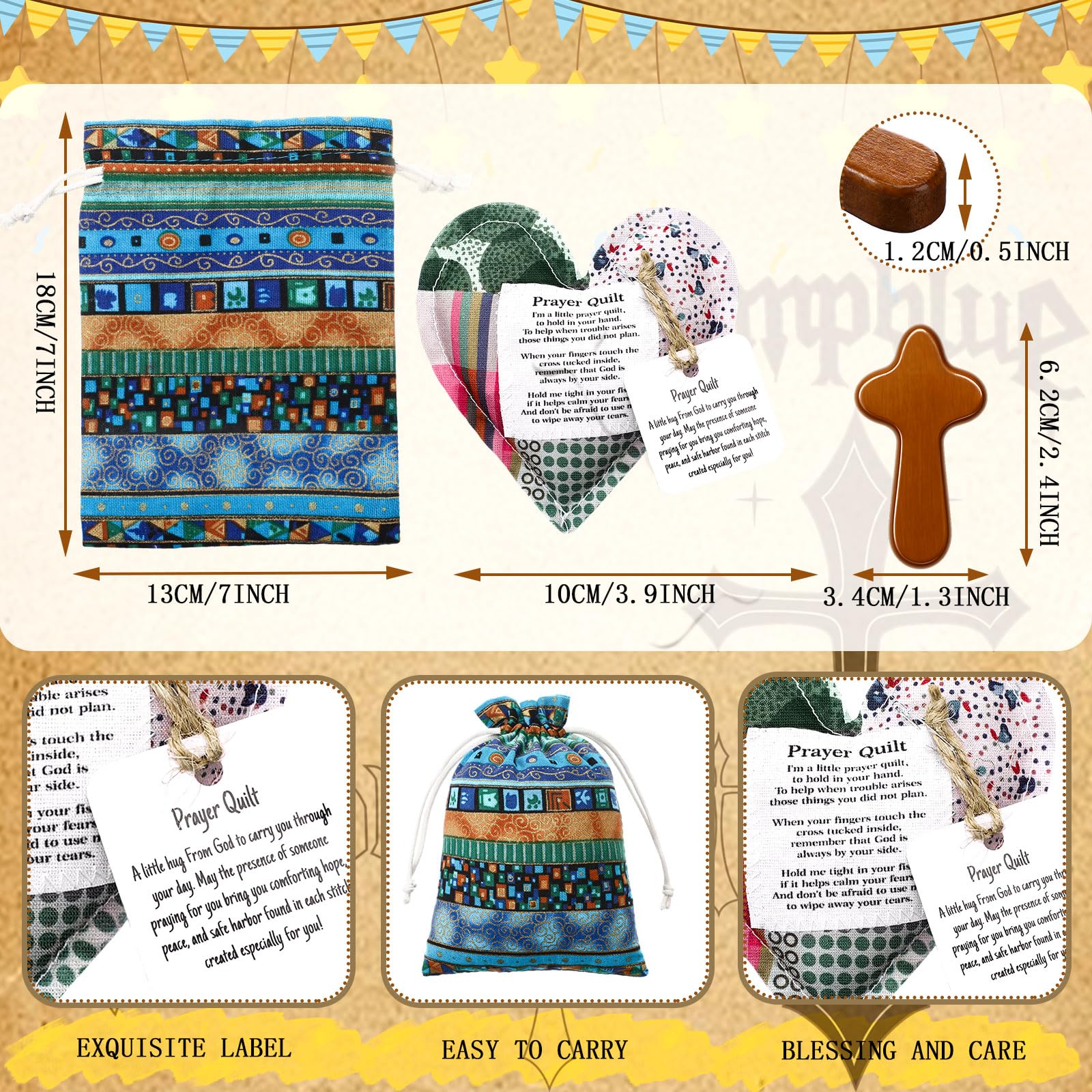 18Pcs Easter Prayer Gift Pocket Prayer Quilt Set Handmade Prayer Blanket with Cross and Drawstring Bag Mini Heart Prayer Quilt for Friends Family Church Members  Easter Basket Stuffer Easter Basket Ideas