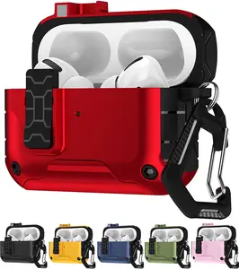 Nakedcelllphone MagnaFlip Bundle for Apple Airpods Pro 3 Case, Rugged Cover, Secure Latch, Magnetic Flip, Kickstand (Includes Lanyard, Carabiner Clip and Cleaning Kit) - Compatible with MagSafe