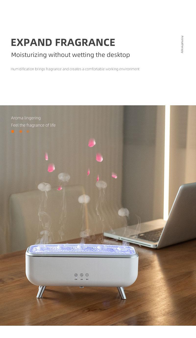 Dynamic Jellyfish Aroma Diffuser 300ml Humidifier for Bedroom Waterless Auto-Off with Timer Remote Control 7-Color Mood Lighting 4-Hour 8-Hour Dual Timers 5 Nozzles for 360° Mist Diffusion Home Bedroom Gift