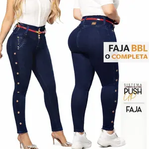 Jeans Colombianos Faja Completa BBL REF Lucy y Thalia Control Abdomen Relace Push Up Skinny Piel de Durazno