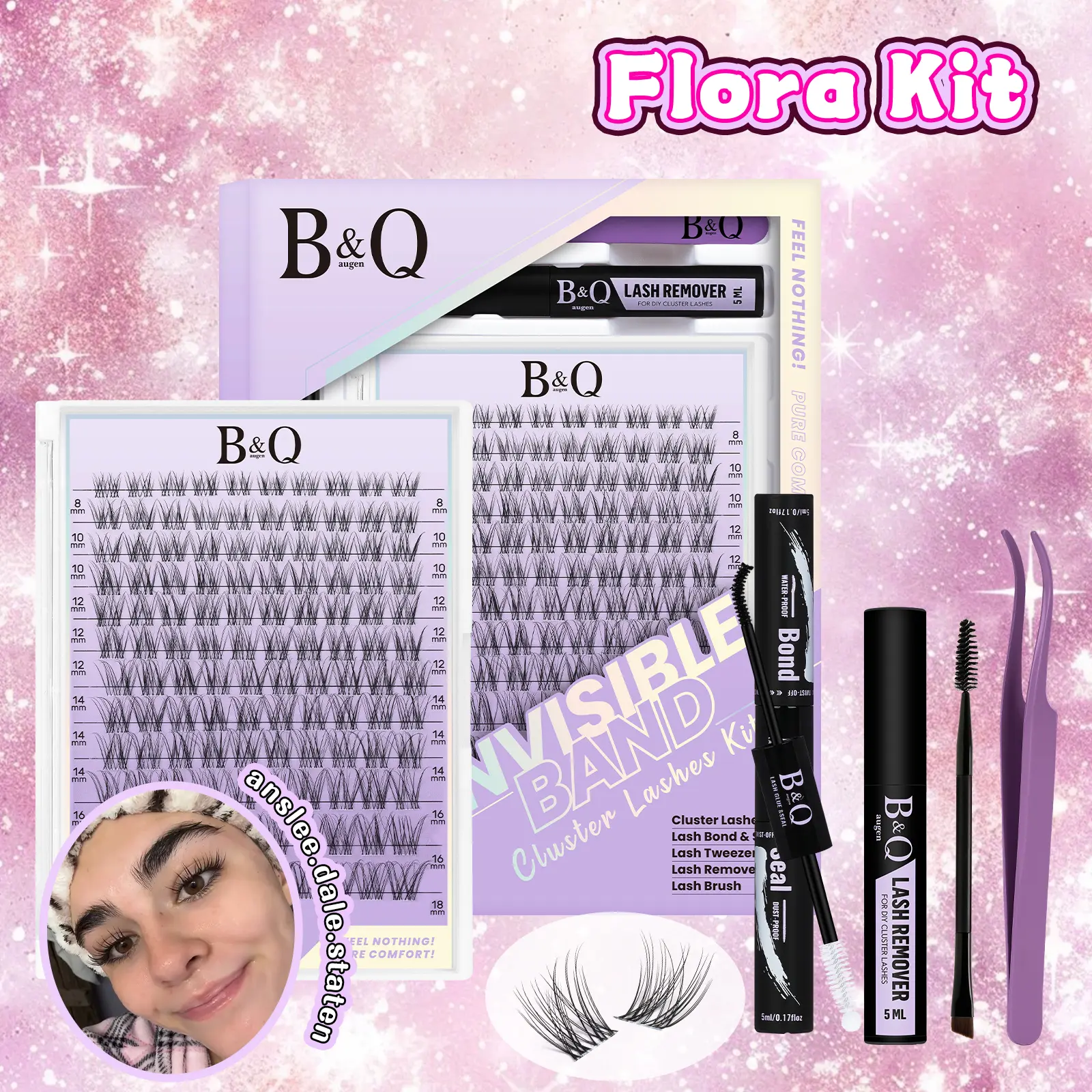 B&Q Flora Kit l Airy Natural Wispy Look,Featherlight Weightless Feel,C Curl Invisible Band 8-18mm Beginner Friendly DIY Eyelash Extensions at Home Makeup Cosmetic #tiktokshopbacktoschool