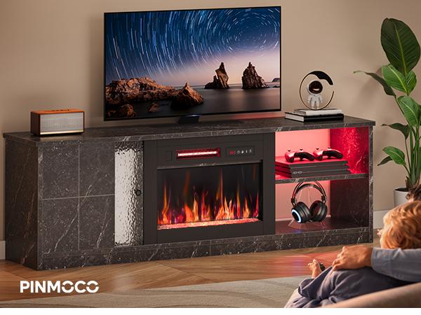 Pinmoco Electric Fireplace TV Stand for TVs up to 70", LED Entertainment Center With Cabinet & Shelves, TV Media Console Table for Living Room, Bedroom Pinmoco Electric Fireplace TV Stand for TVs up to 70", LED Entertainment Center With Cabinet & Shelves, TV Media Console Table for Living Room, Bedroom