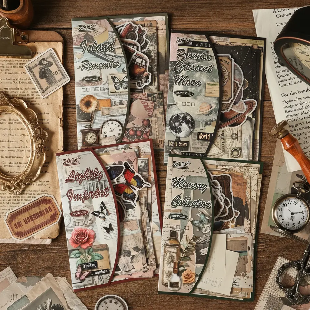 Vintage Aesthetic Paper Journal Stickers Pack - 4 Styles, Journaling Supplies for DIY Crafts, Scrapbooking