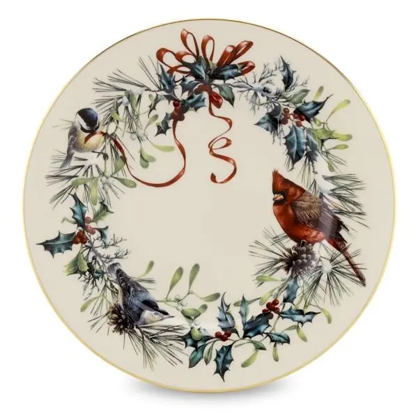 Lenox 835220 Ivory Bird Art Winter Greet Salad/Dessert Plates - 6-Piece Gold-Accented, Dishwasher-Safe Kitchen Tableware Dinnerware Set