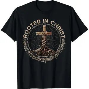 100 Percent Cotton Rooted in Christ Jesus Cross Tee Stylish Streetwear for Faith-Based Fashion