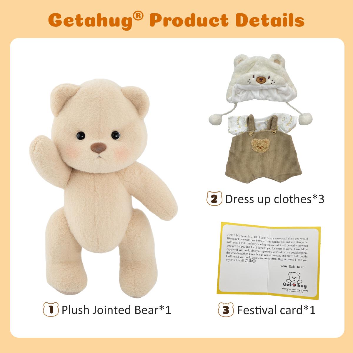 Getahug White Mink Hat Brown Overalls Bear | Handmade Jointed Teddy Bear Gift, Stuffed Animal for Christmas Holiday, Moveable Joints & Changeable Outfits Plushies, Little Gifts for Girls Outdoorfun Cuddling Unique Love Personal Touch