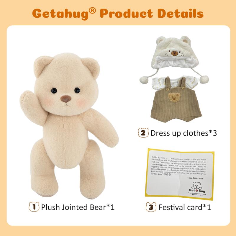 Getahug White Mink Hat Brown Overalls Bear | Handmade Jointed Teddy Bear Gift, Stuffed Animal for Christmas Holiday, Moveable Joints & Changeable Outfits Plushies, Little Gifts for Girls Outdoorfun Cuddling Unique Love Personal Touch
