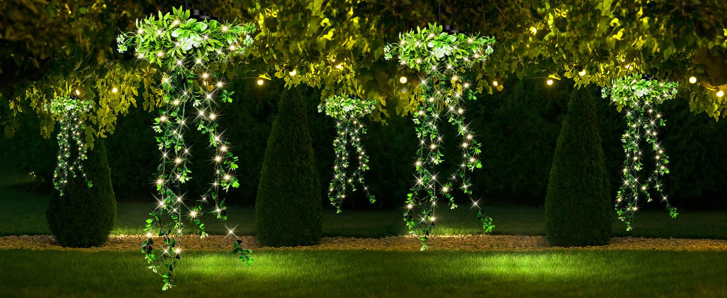 Solar Lights Outdoor 2025 NEW Release 66 LED  2 Pack Hanging Artificial Plants Fairy Lights, Garden Pathway Lights Ornaments Outdoor Lantern Mock Lime Twinkly String Lights, Pathway Lights, Perfect Gifts Presents for Mum Grandma