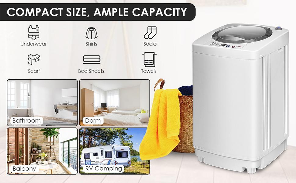 COSTWAY Full-Automatic Portable Washing Machine, W/LED Display, Drain Pump, Compact Laundry Washer and Dryer Combo for Home, Dorm, Apartment, RV, Camping