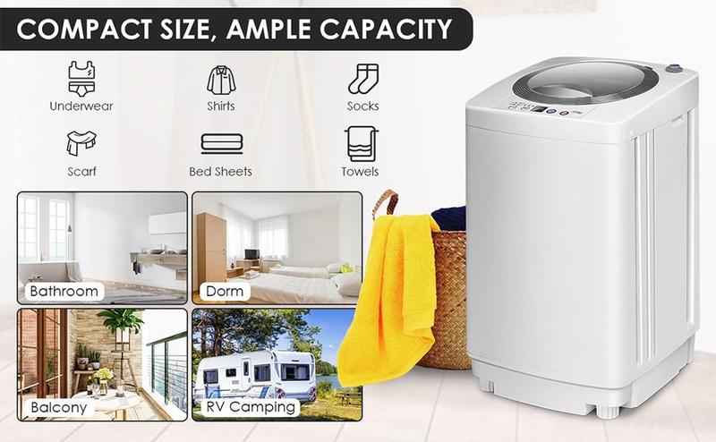 COSTWAY Full-Automatic Portable Washing Machine, W/LED Display, Drain Pump, Compact Laundry Washer and Dryer Combo for Home, Dorm, Apartment, RV, Camping