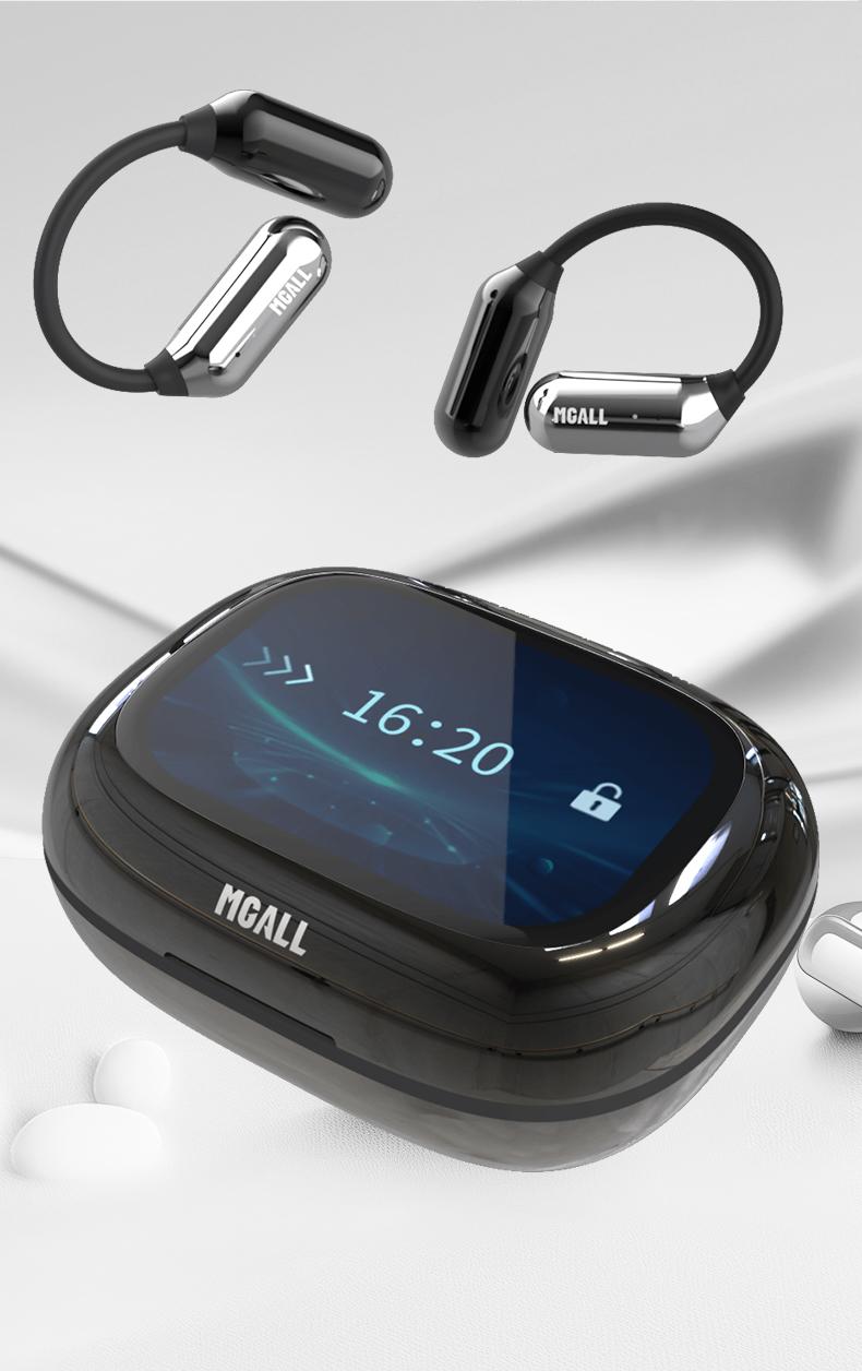 MGALL C18 Open-Ear Wireless Headphones with 2025 Bluetooth 6.0, Supports 169-Language Translation, LED Full-Color Touch Smart Screen, ENC Noise Cancellation, Remote Photography & Anti-Loss Function, Audio Earbuds for Music & Calls