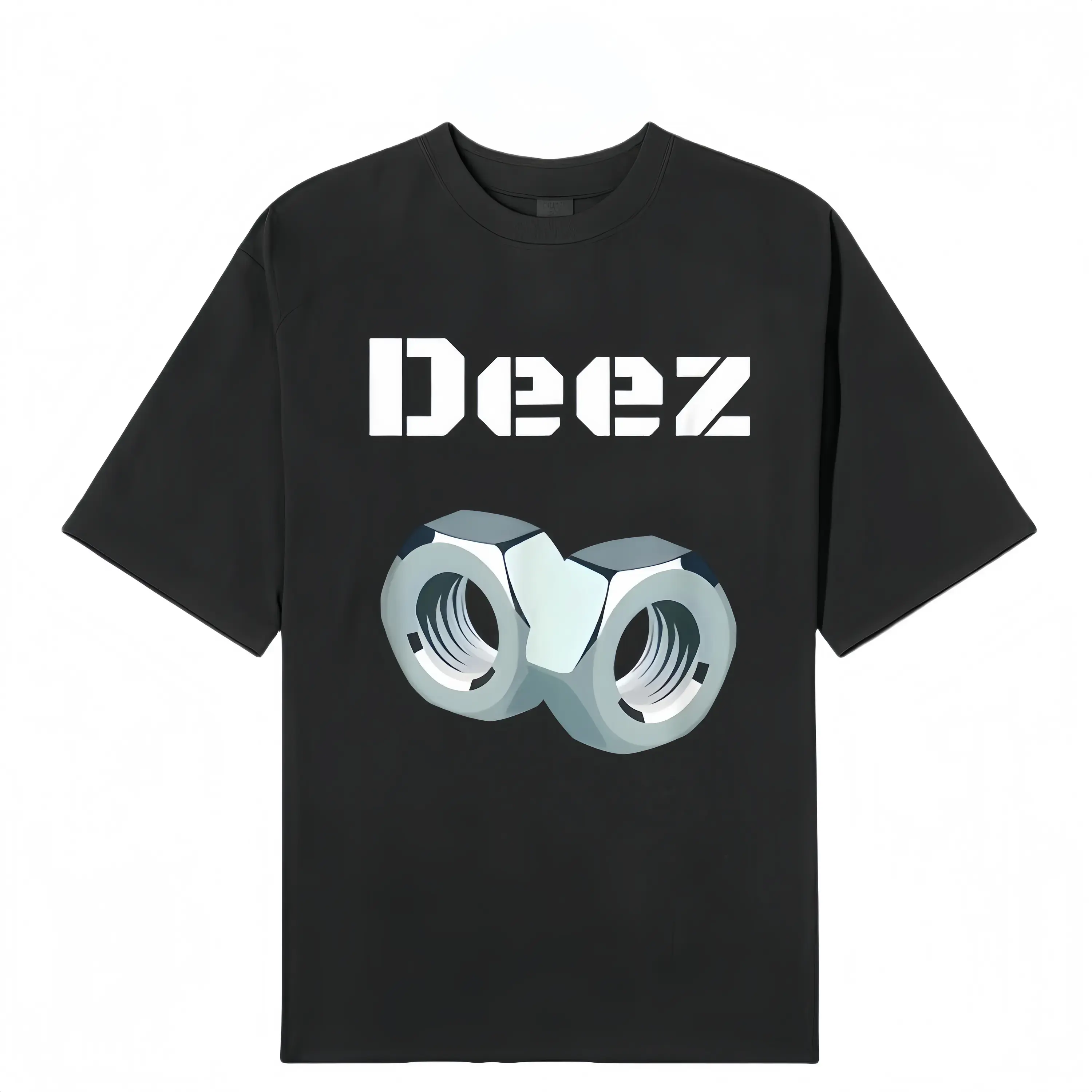 Black trendy T-shirt Deez with three-dimensional nut print, functional loose short-sleeved unisex style deez nut