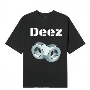 Black trendy T-shirt Deez with three-dimensional nut print, functional loose short-sleeved unisex style deez nut