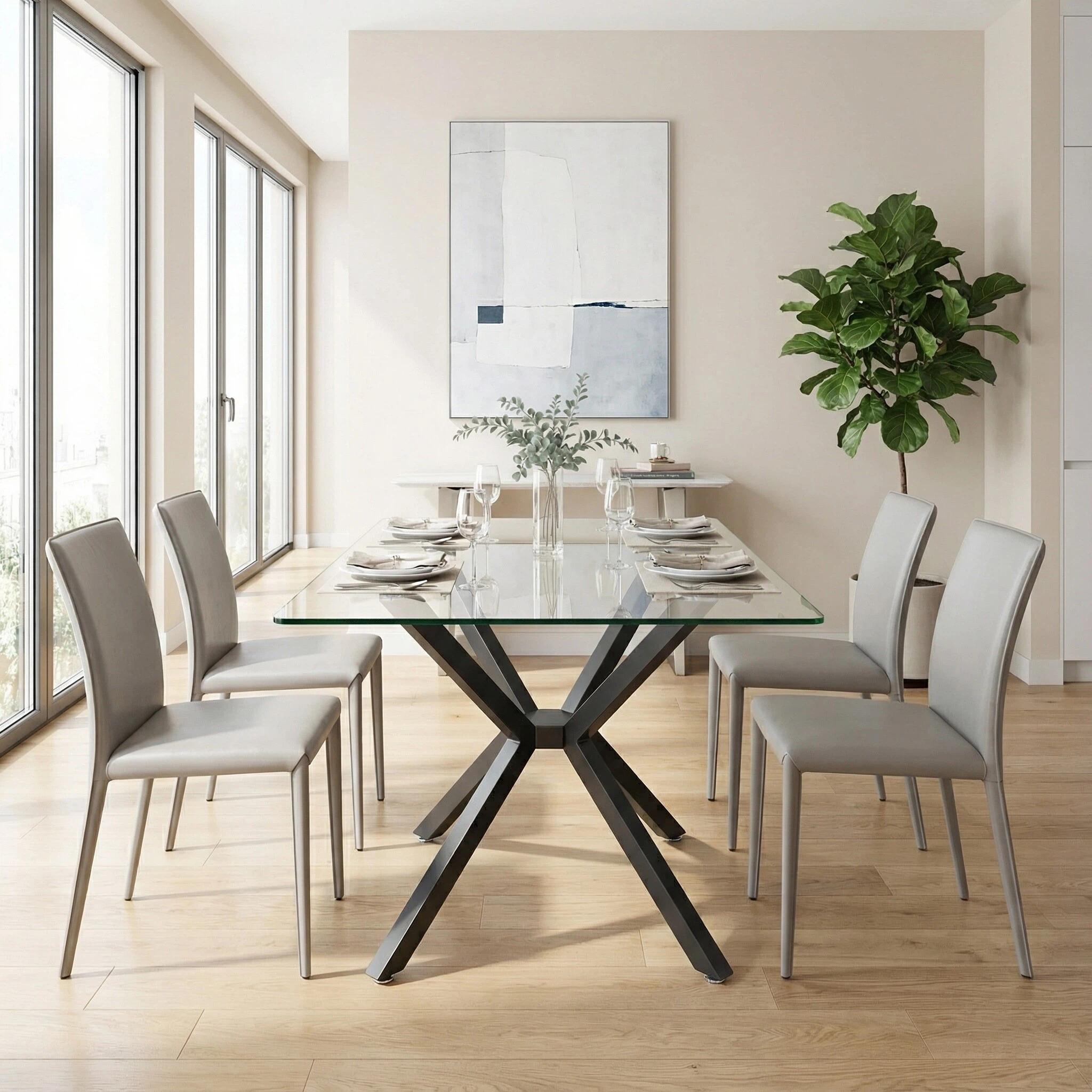 47.24" Rectangular Glass Dining Table with Metal Legs - Modern Kitchen & Dining Room Table, Stylish Durable Design Interior，Golden