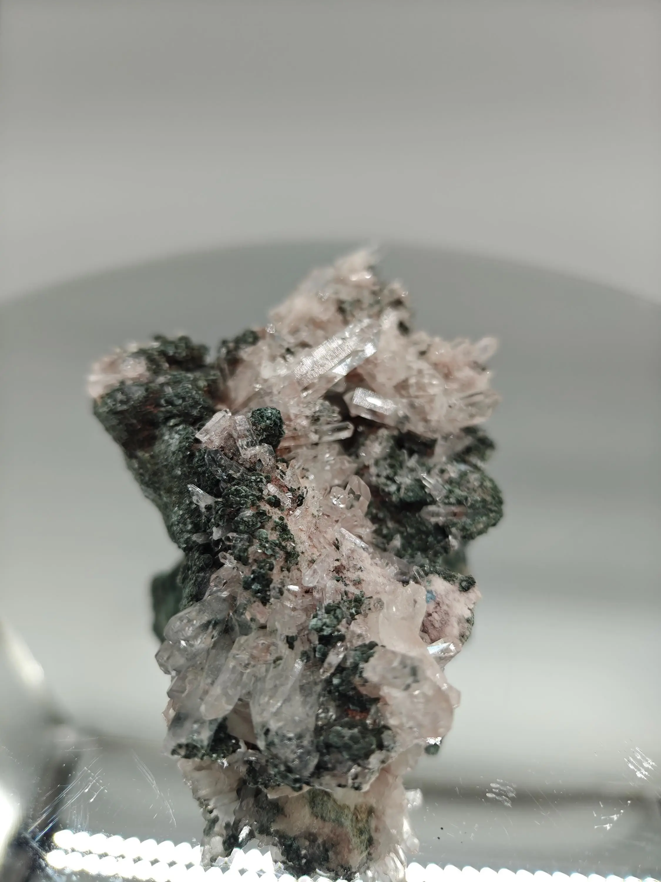 AAA+ Light Pink Lemurian Quartz Cluster on Chlorite | Water Clear Points | Rare Collector Specimen