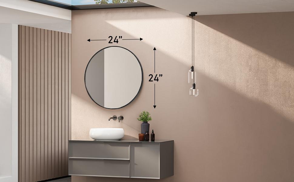 Round Wall Mirror, Bathroom Mirrors for Over Sink, Circle Mirror for Bathroom, Entryway, Bedroom, Vanity Decor