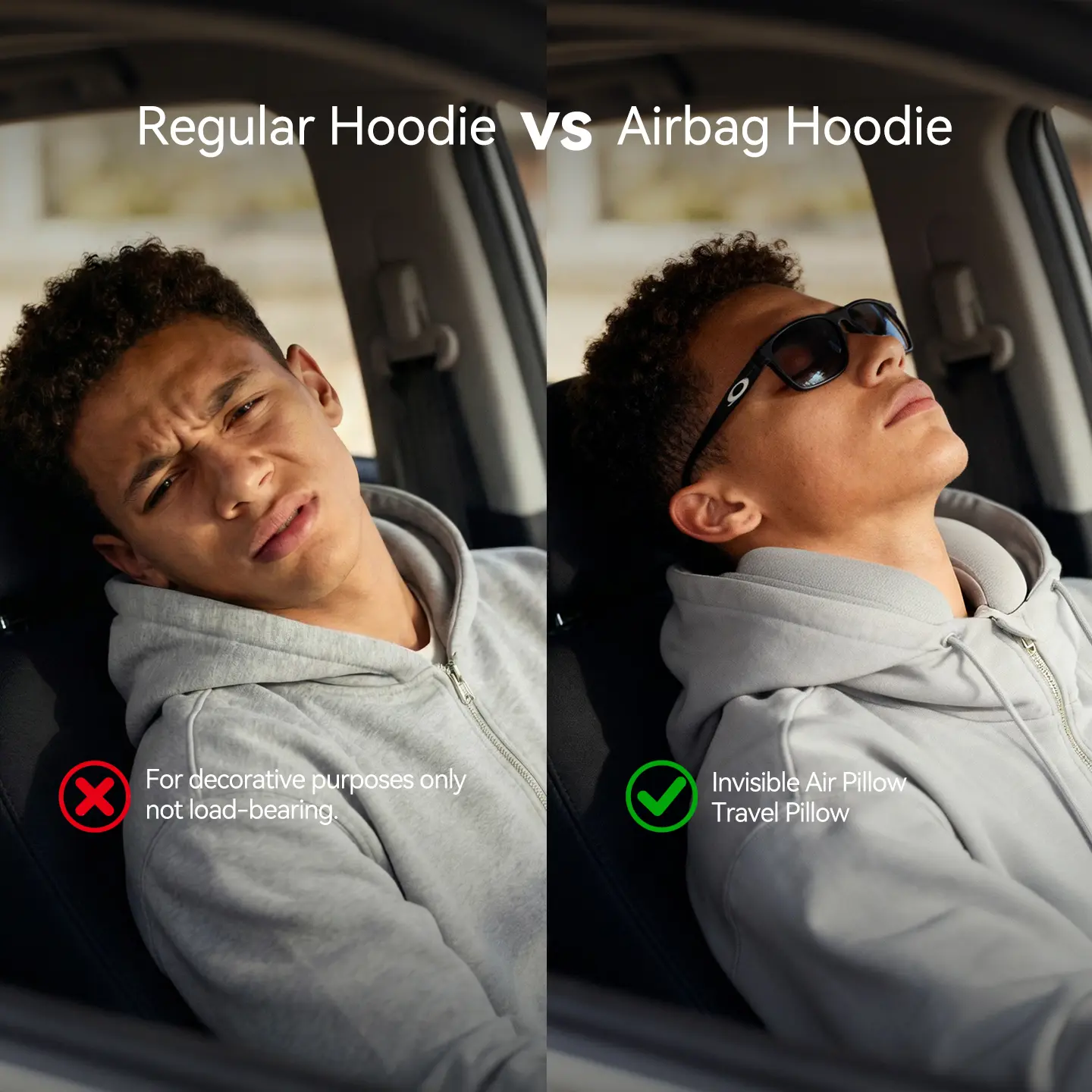 Inflation Menswear Unisex Inflatable Long Sleeve Pullover Hoodie - Built-in U-Shaped Pillow, Trendy Niche Design, Portable Comfort, Plain Top, Ideal for Anyone Looking for a Versatile Hoodie for Streetwear