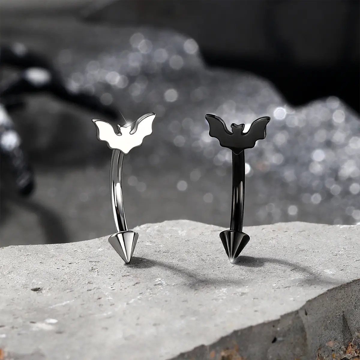 Oufer 16G Bat Design Internally Threaded 316L Stainless Steel Eyebrow Ring, Rook Ring Vertical Labret Jewelry