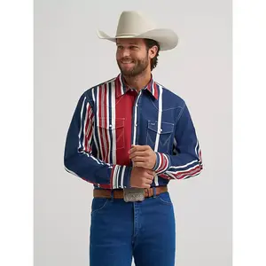 MEN WRANGLER WHITE/RED/BLUE BUTTON UP LONG SLEEVE SHIRT- 112375916