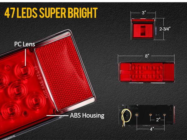 Partsam 12V LED Submersible Low Profile Rectangular Trailer Lights, Waterproof LED Combination Trailer Tail Light Kit Stop Brake License Plate Turn Running Lights Sealed for Boat Trailer Truck