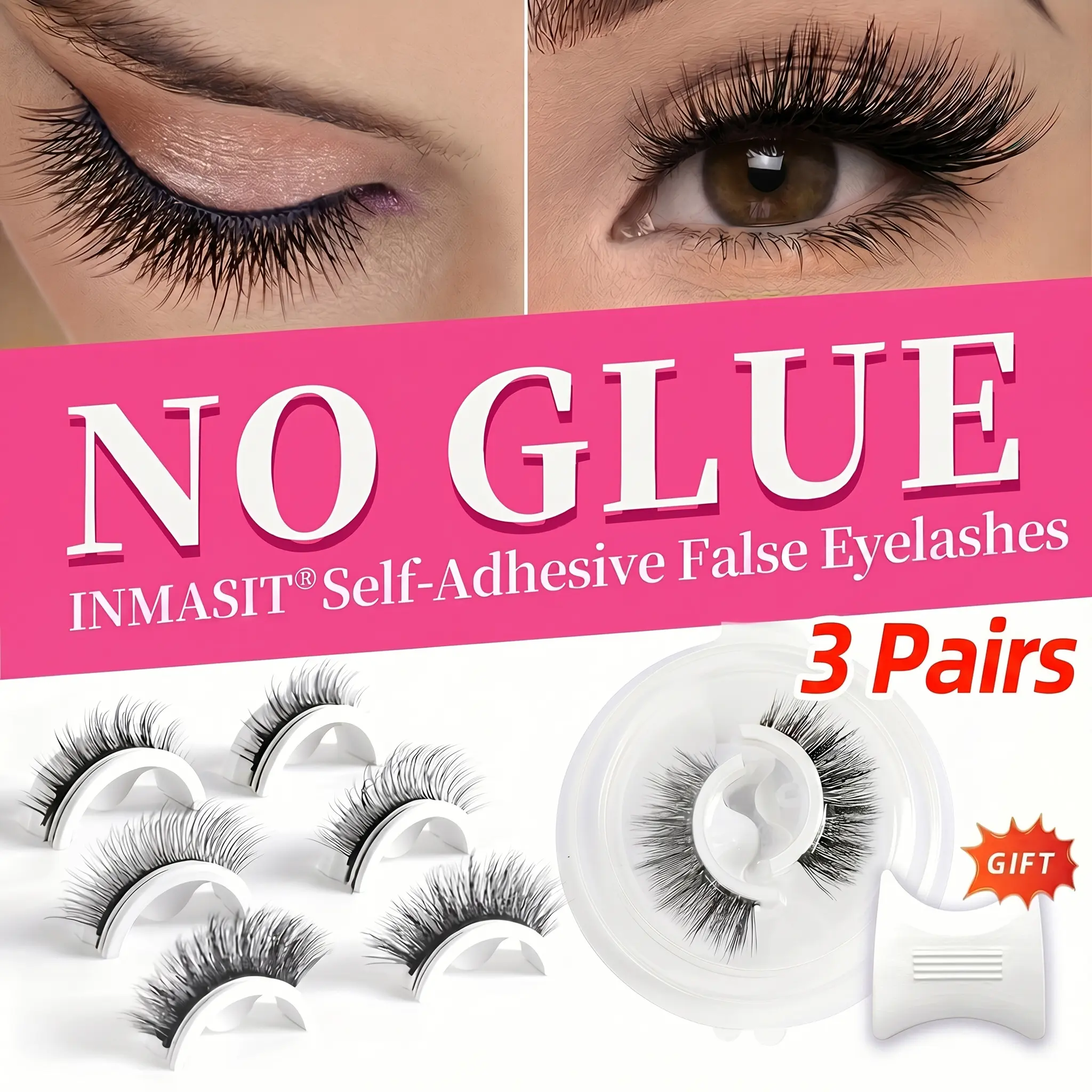 Babygurl Lash CC Curl False Eyelash Set, 3/6 Pairs Self-Adhesive No-Glue Reusable 3D Mink-Like Naturally Thick Curled Compact Lightweight Cosmetic for Daily Wear & Parties Makeup, Eyelashes