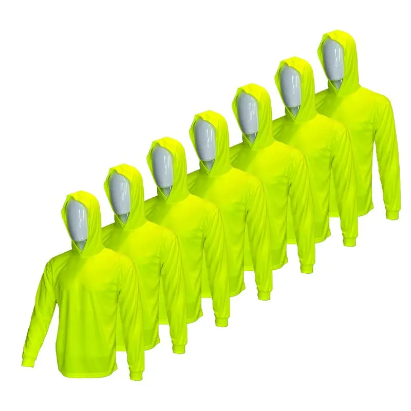 8 Pack Hi-Vis Hooded Long-Sleeve Safety Shirt  safety hoodie Breathable Fabric Protective Clothing Menswear mc j Workwear long sleeve