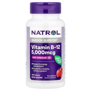 Natrol Vitamin B-12, Fast Dissolve, Strawberry, 5,000 mcg, 100 Tablets