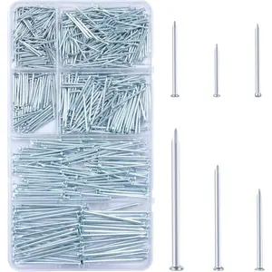 700pcs Hardware Nails for Hanging Pictures, Up to 2"-Long Finish Nails Assortment Kit for Wall Art Decor, 640 Frame Nails and 60 Small Finishing Nails for Drywall Wood - Silver Picture Hangers
