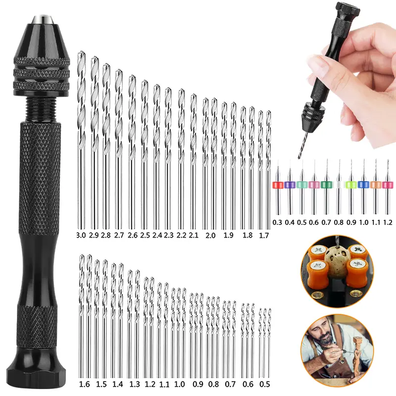 59Pcs Micro Hand Drill Bits Set - Hand Drill Bits Set with 48pcs Pin Vise Micro Mini Twist,10pcs Cutting Bits for Resin Polymer Clay Craft DIY Jewelry