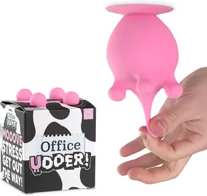 Bubblegum Stuff Office Udder - Pink Squishy Silicone Cow Udder Stress Relief Desk Toy - Suction Cup Stress Reliever