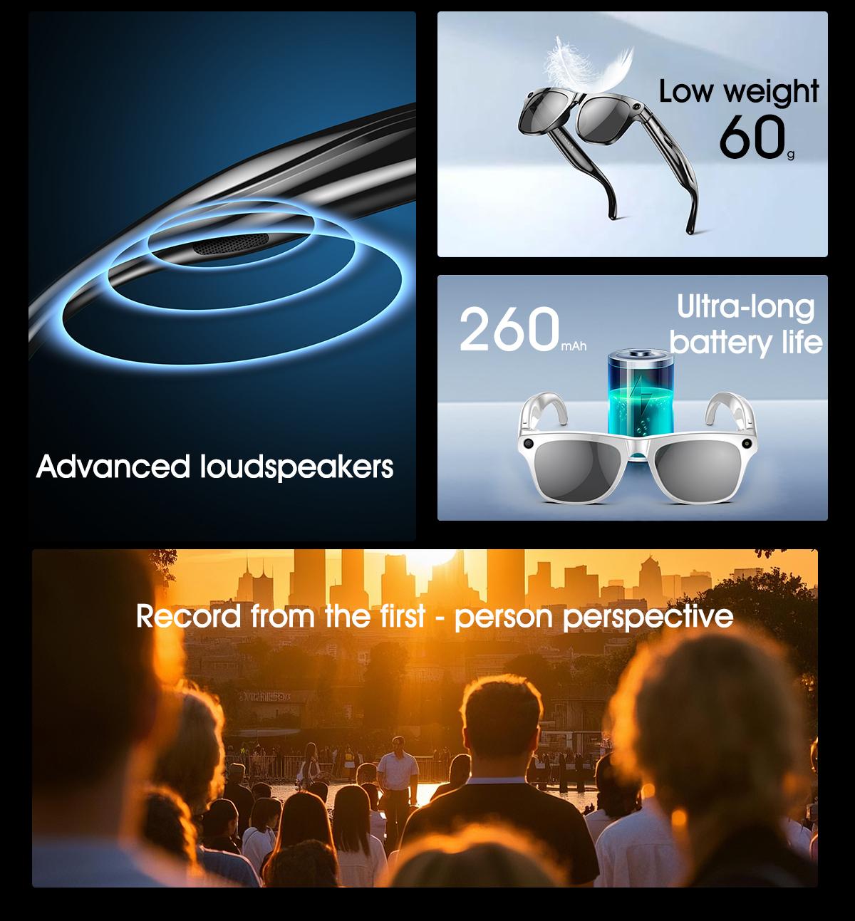 HYUNDAI XK ONE pro intelligent camera and video glasses, built-in high-definition camera, equipped with surround sound headphones and speakers,Have smart polarized lenses that block blue light. They are suitable for daily activities such work and driving.