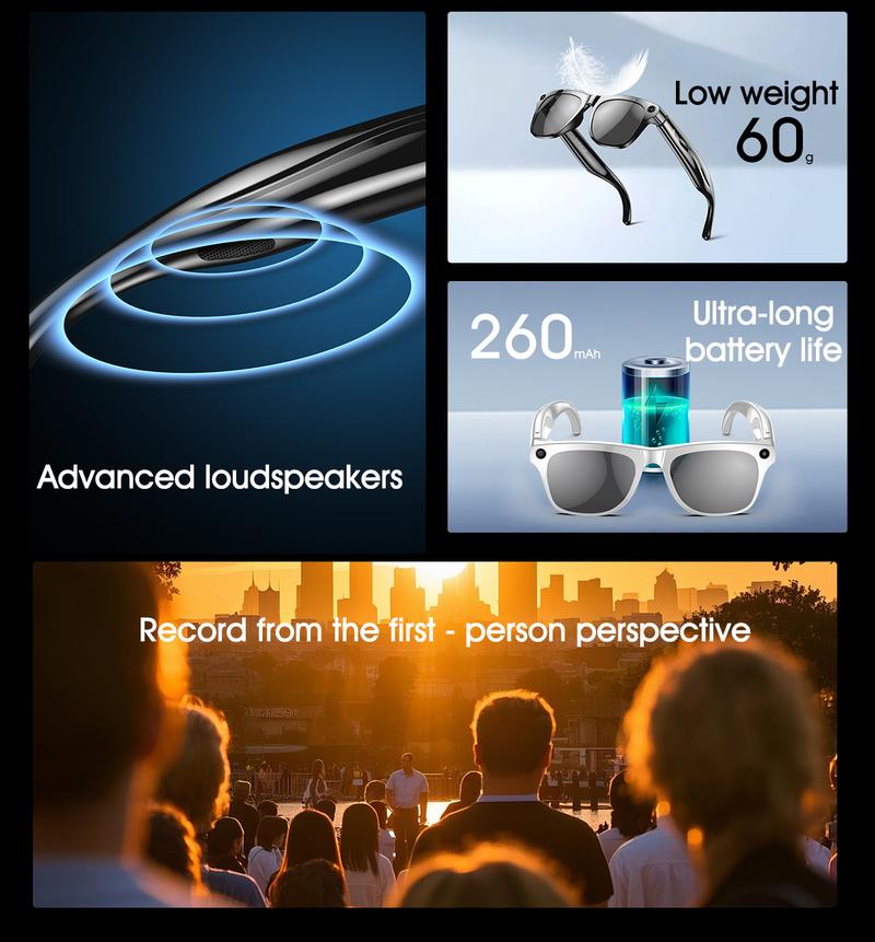 HYUNDAI XK ONE pro intelligent camera and video glasses, built-in high-definition camera, equipped with surround sound headphones and speakers,Have smart polarized lenses that block blue light. They are suitable for daily activities such work and driving.