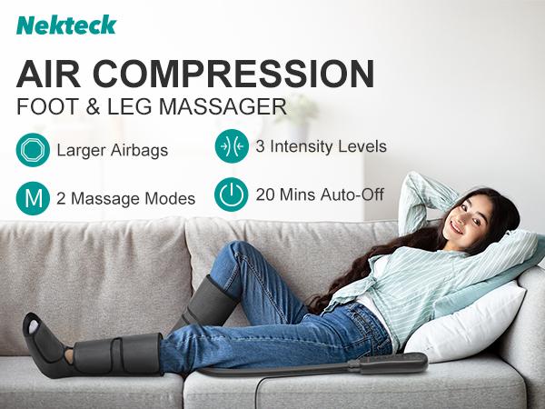 Nekteck Air Compression Leg Massager with 3 Massage Levels & Auto Shut Off Feature for Foot and Calf Comfort and Relaxation