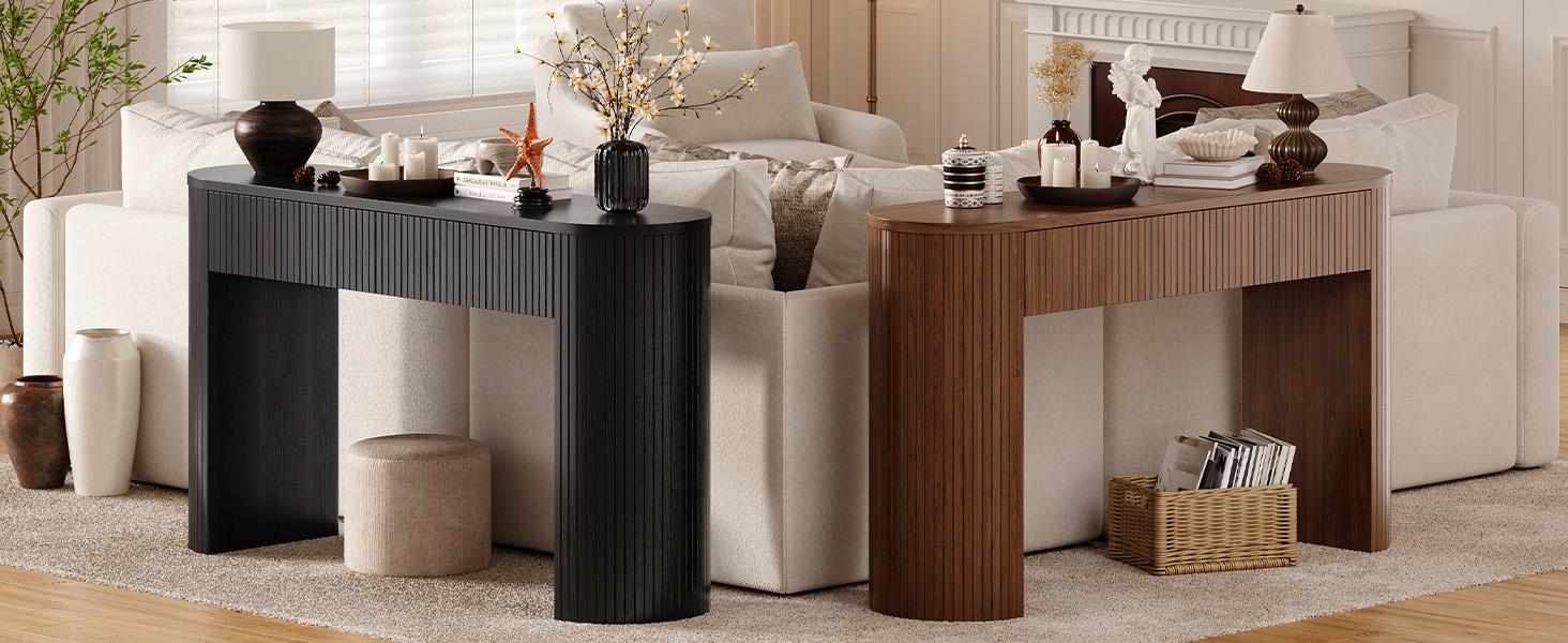 【SPOTLIGHT DAY】ONBRILL 55 Inch Console Table with 2 Drawers, Fluted Entryway Tables with Storage, Sofa Table Behind The Couch, Hallway Tables, Mid-Century Modern Foyer Table for Entryway, Hallway, Living Room