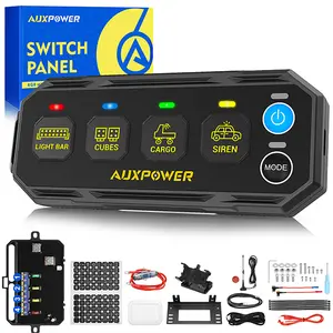 Auxpower Wireless Switch Panel 4 Gang S4W Control Range Up to 328FT Toggle Momentary Pulsed SOS RGB Switch Panel Auxiliary Portable Remote Panel Automotive Slim Switch Panel for Pickup Truck Boat UTV Offroad