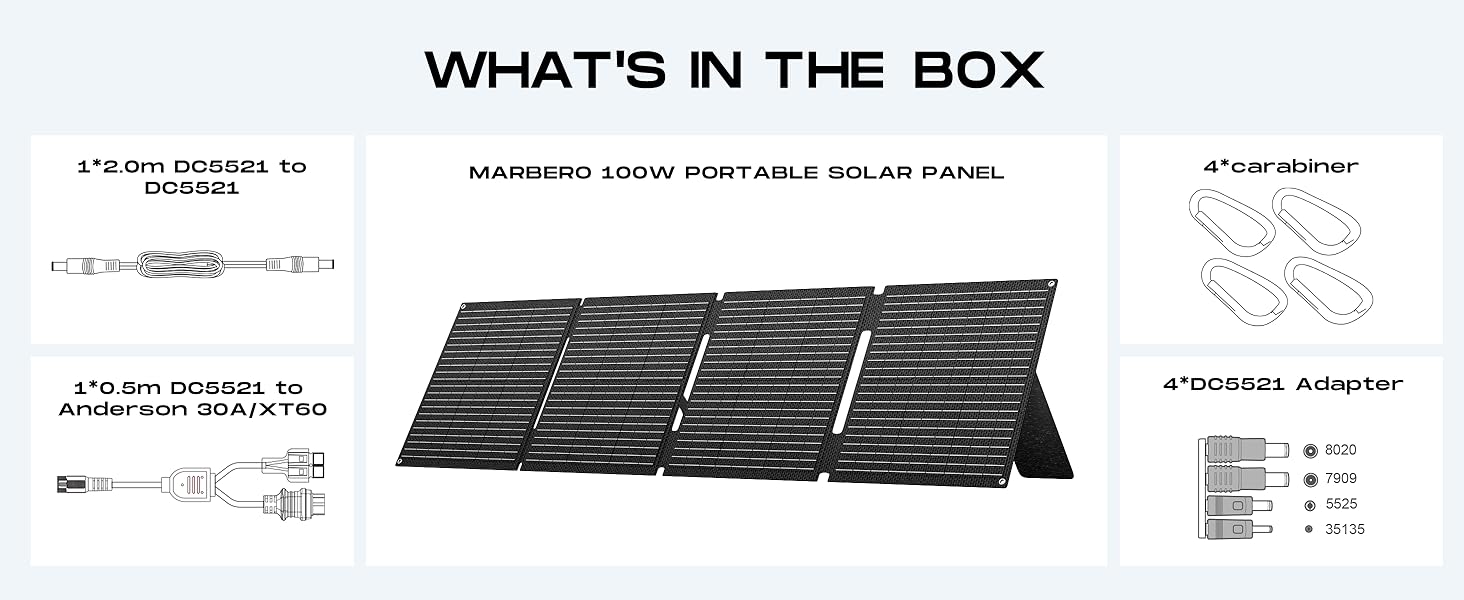 MARBERO 100W Portable Solar Panel 100 Watt 20V Foldable Solar Panel Charger for Power Station QC3.0 USB & DC Output >23% High Efficiency IP68 Waterproof for Camping Outdoor Home RV Blackout Cloudy