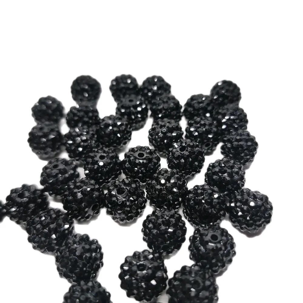 Shiny Black Acrylic Rhinestone Beads - 16mm, 10pc Beading Accessories, Pen-Fit DIY Jewelry Making Supplies for Key Projects