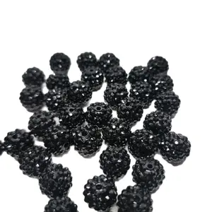 16mm Black acrylic rhinestone beads, 10pc