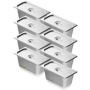 8 Pack Hotel Pans, 1/3 & 1/2 Size Anti-Jam Steam Pans with Lids, 0.8mm Thick Stainless Steel, 6-Inch Deep (1/3 Size) & 4-Inch Deep (1/2 Size) Commercial Table Pans, Catering Storage Food Pans, Ideal for Industrial & Scientific Use