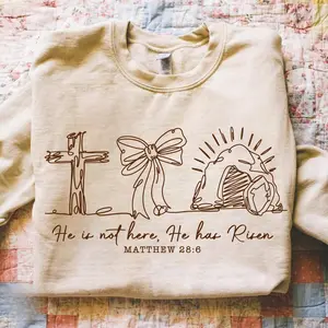 He Is Not Here He Has Risen Sweatshirt , Matthew 28:6, Risen Sweatshirt , Vintage Easter, Coquette Easter Bow Sweatshirt, Retro Easter Christian Shirt, Bible Verse