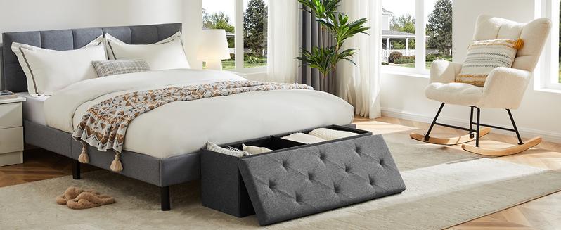 Folding Ottoman Stool with Storage Chest, Padded Seat, End of Bed Bench, Ideal for Bedroom & Living Room Use