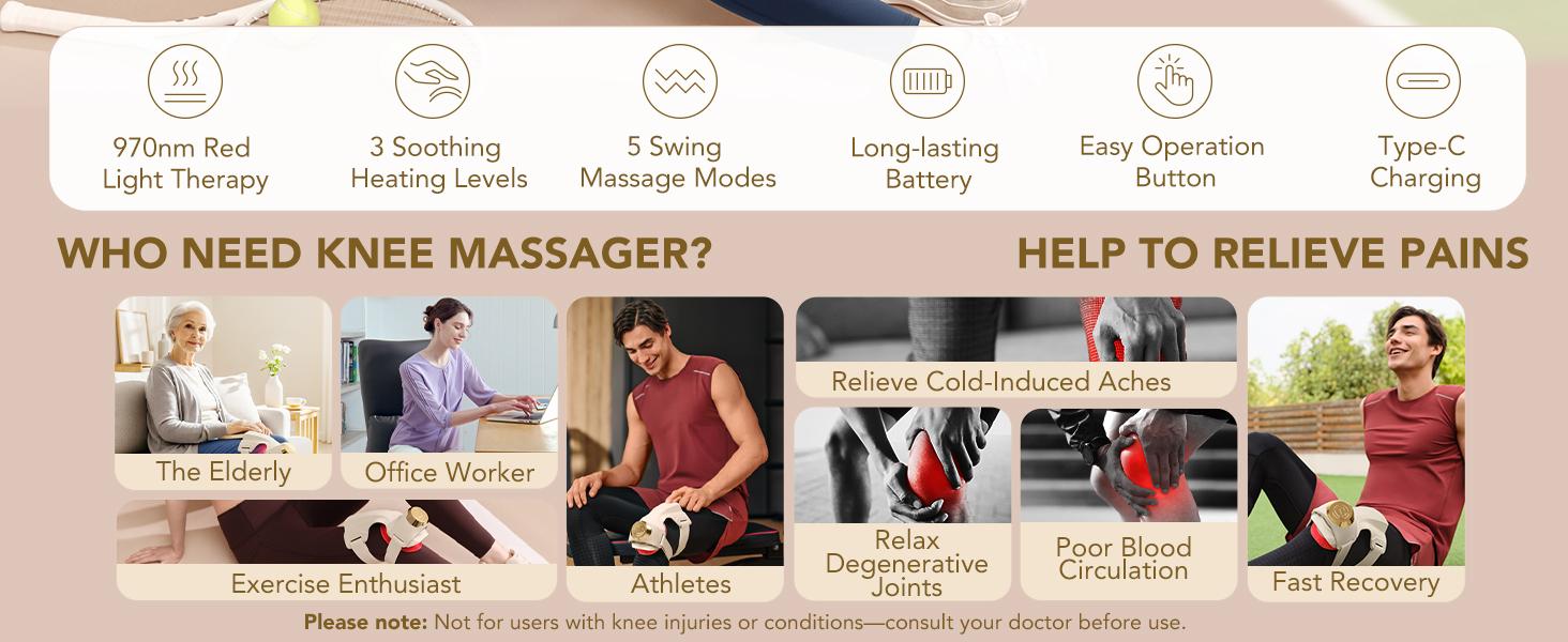 SKG Knee Massager with Heat for Pain Relief with Vibration for Joint Comfort, Cordless Heated Knee Brace with 5 Massage Modes and 3 Heating Levels, Gifts for Women Men, Parents, Friends, WS500